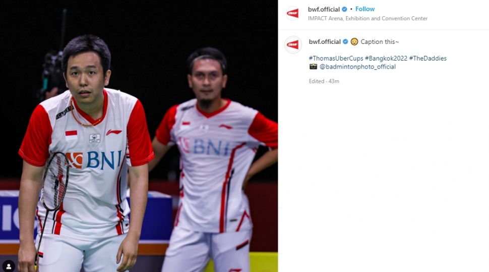 Ekspresi Hendra Setiawan disorot BWF. (Instagram/bwf.official)