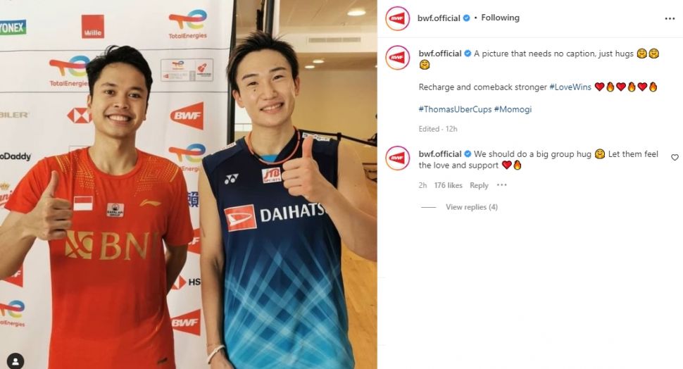 Anthony Ginting dan Kento Momota. (Instagram/bwf.official)