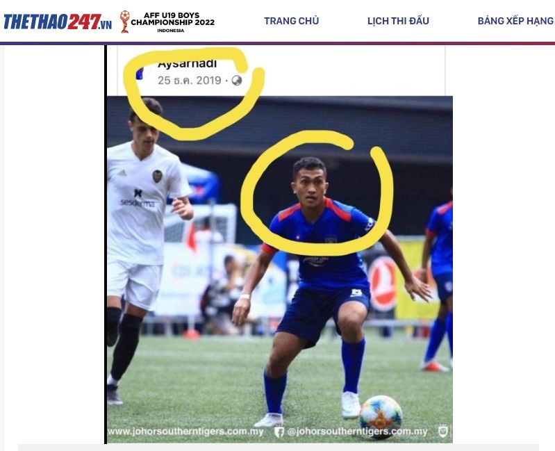 Kapten Malaysia U-19, Aysar Hadi dituding curi umur. (The Thao247)