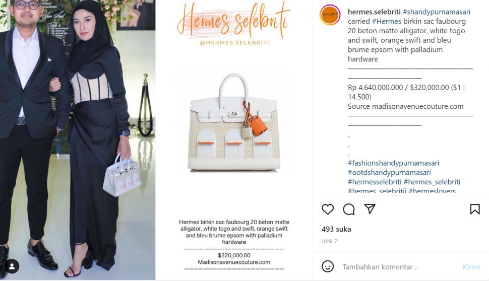 Shandy Purnamasari umumkan berpisah dengan sang suami, intip foto kebersamaan mereka dengan tas hermes Rp4 miliar (Instagram/hermes.selebriti)