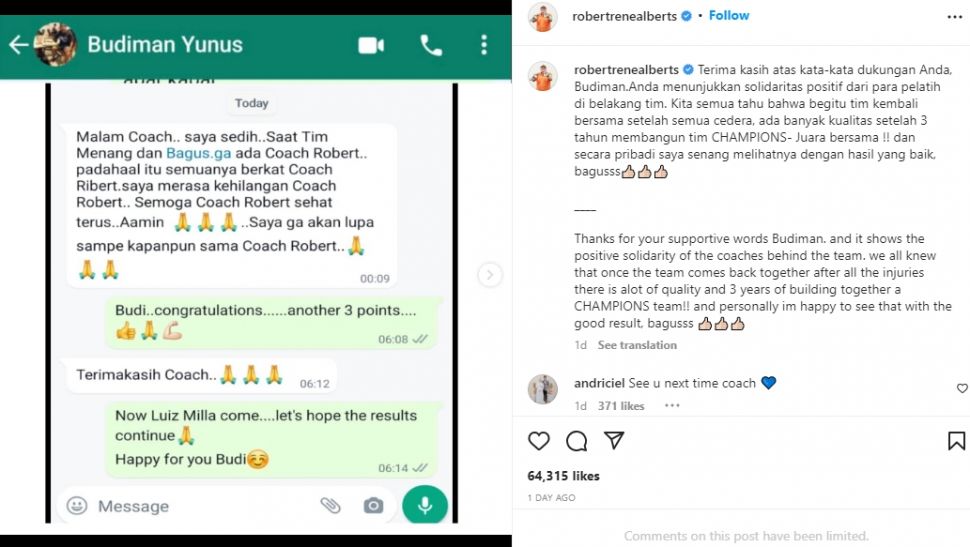 Respons Robert Rene Alberts usai Luis Milla ditunjuk jadi pelatih Persib Bandung. (Instagram/robertrenealberts)