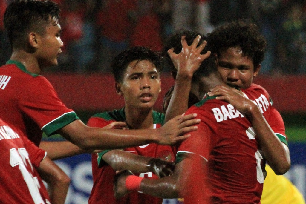 Pemain timnas Indonesia U-16 merayakan gol ke gawang Filipina (PSSI)